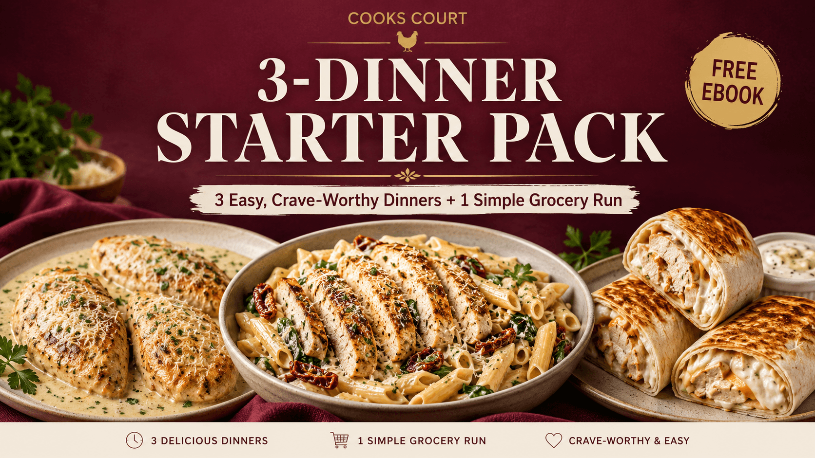 Cooks Court 3-Dinner Starter Pack — 3 Easy, Crave-Worthy Dinners + 1 Simple Grocery Run