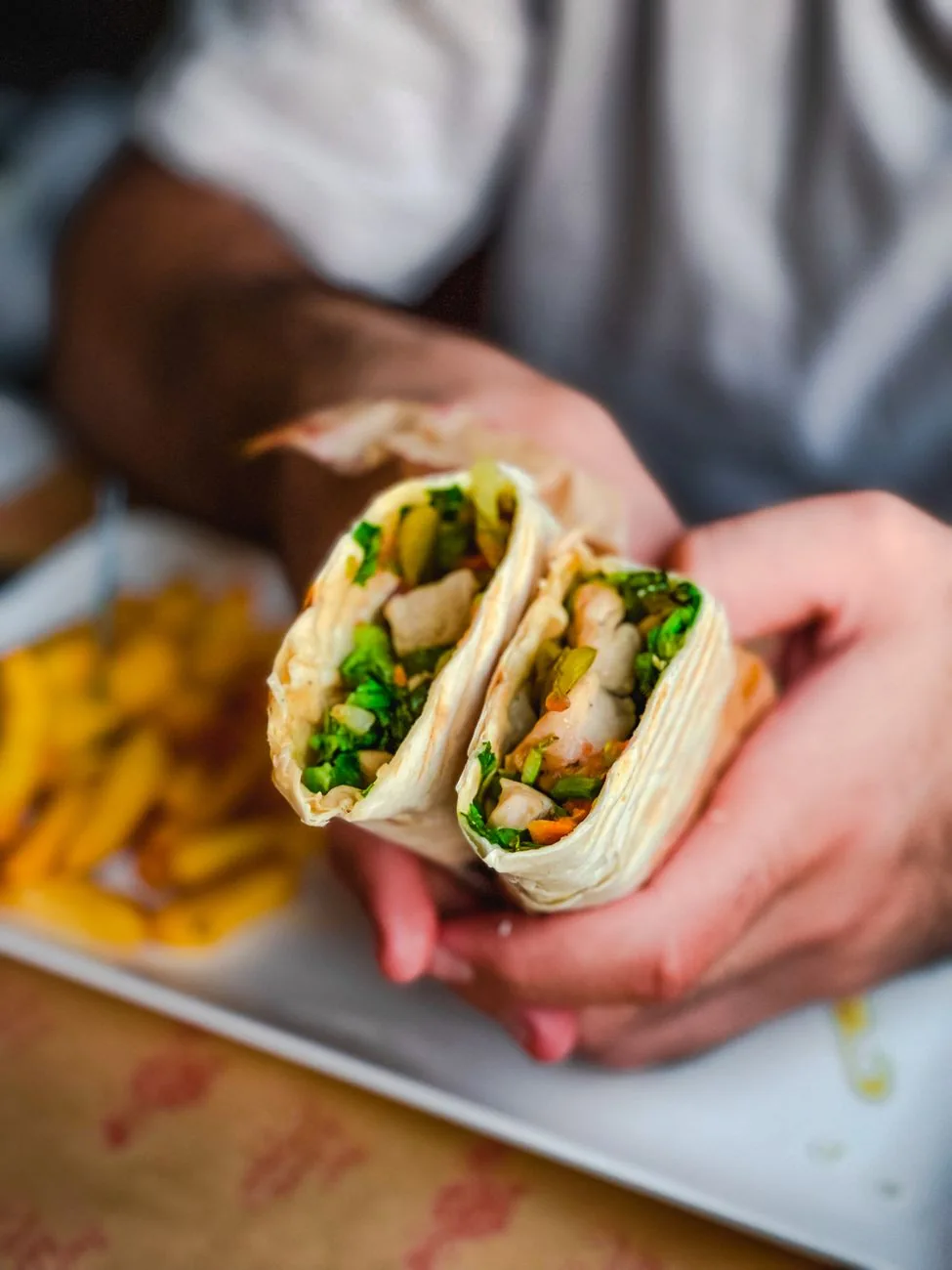 Serving inspiration for Crispy Chicken Alfredo Wraps