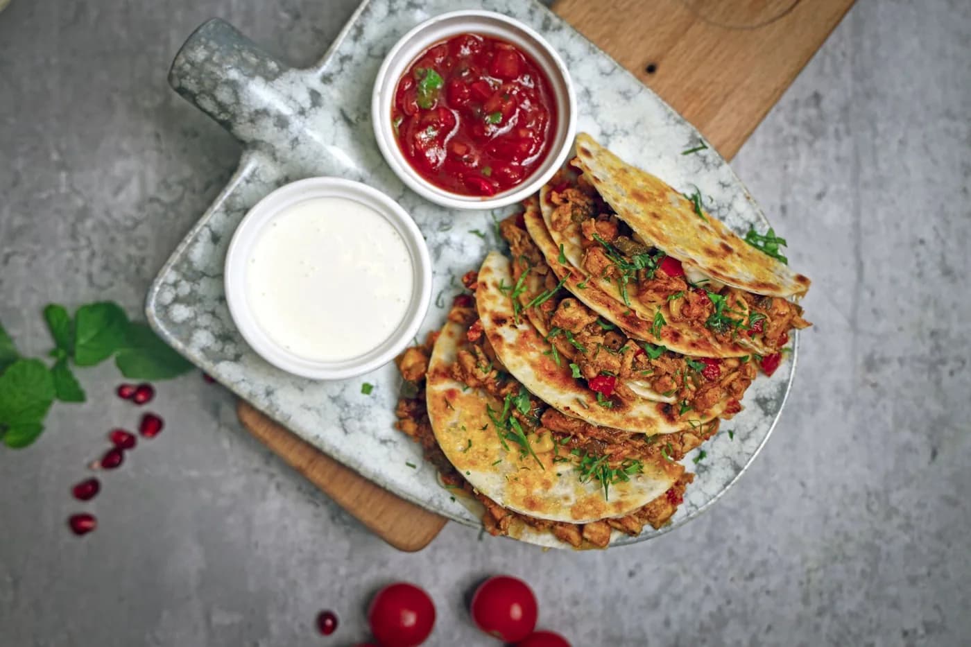 Serving inspiration for Mushroom Spinach Cheddar Quesadillas