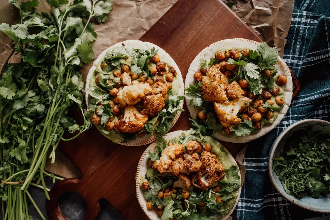Serving inspiration for Roasted Cauliflower Chickpea Tacos