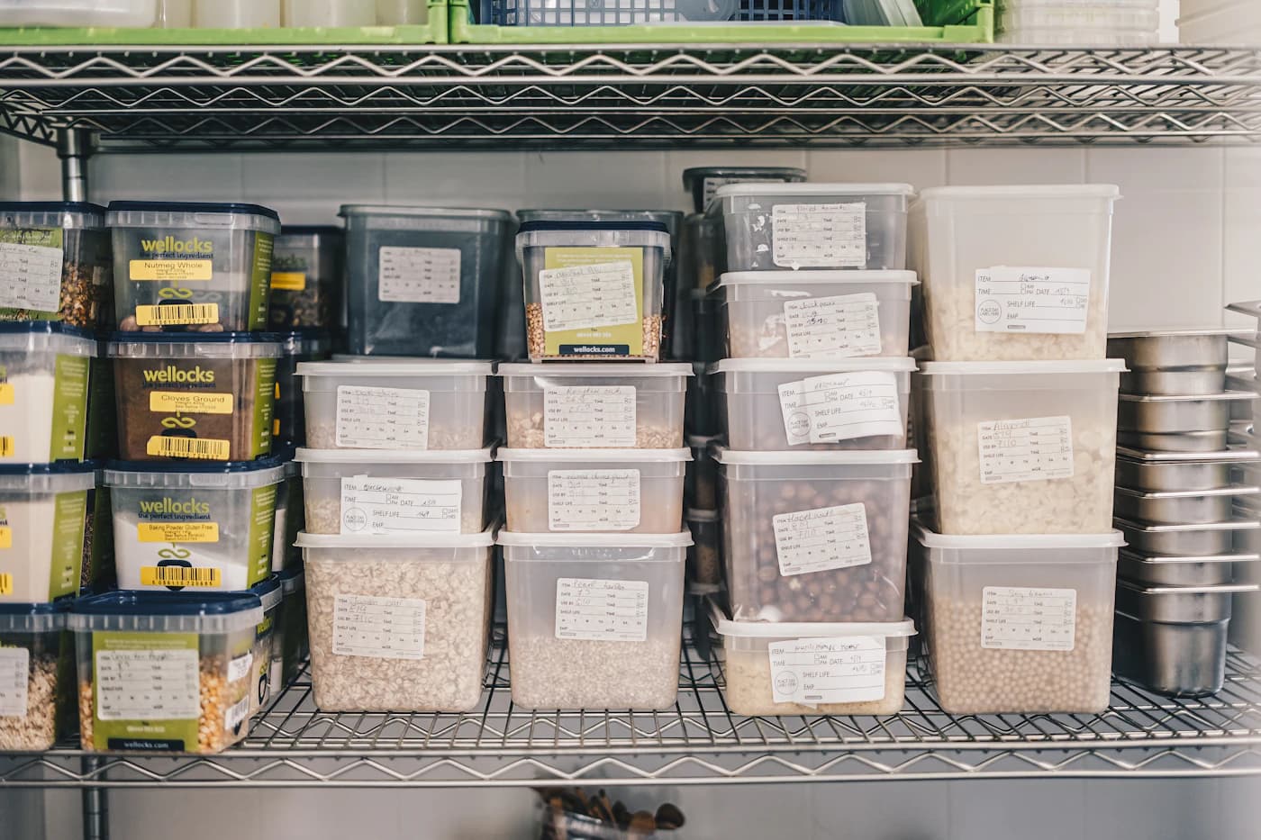 Representative photograph of organized food containers on shelving